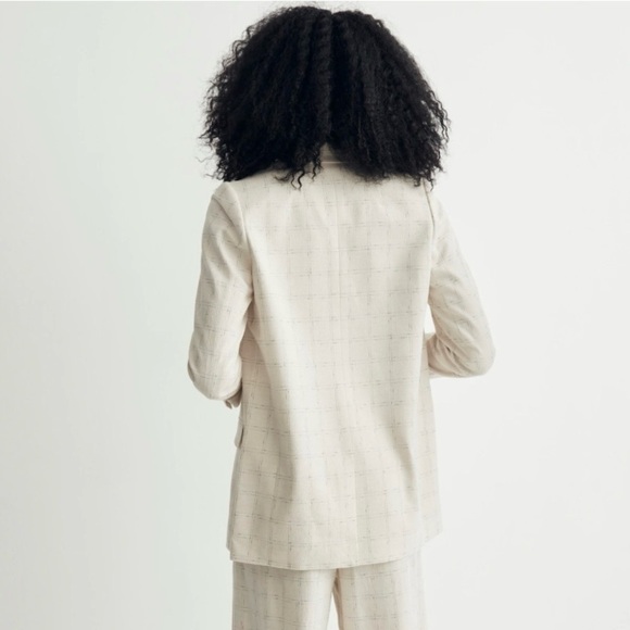 NEW Madewell Caldwell Double Breasted Blazer Ghent Plaid Windowpane Ivory XS - Picture 3 of 16